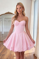 Load image into Gallery viewer, Pink Corset Strapless A Line Short Bubble Homecoming Dress