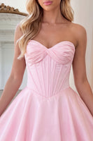 Load image into Gallery viewer, Pink Corset Strapless A Line Short Bubble Homecoming Dress