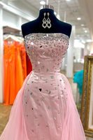 Load image into Gallery viewer, Sparkly Pink Strapless Beaded Tight Short Homecoming Dress with Cape