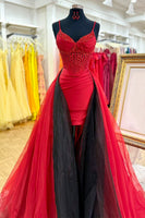 Load image into Gallery viewer, Sparkly Red Beaded Spaghetti Straps Tight Short Homecoming Dress with Cape