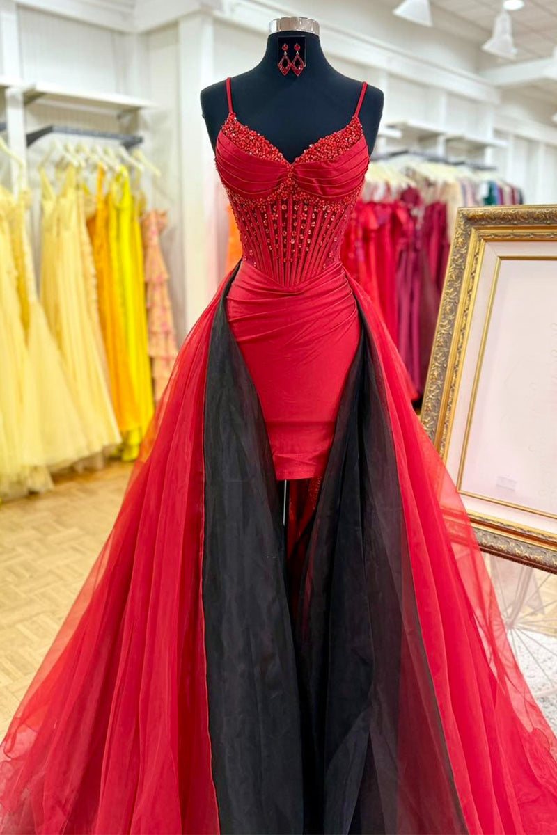 Load image into Gallery viewer, Sparkly Red Beaded Spaghetti Straps Tight Short Homecoming Dress with Cape