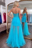 Load image into Gallery viewer, Turquoise Sparkly Corset Beaded Short Tight Homecoming Dress with Cape