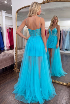 Turquoise Sparkly Corset Beaded Short Tight Homecoming Dress with Cape