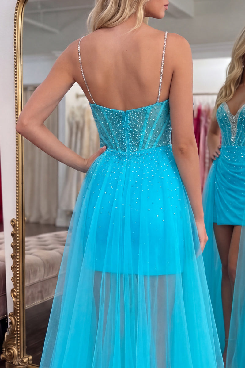 Load image into Gallery viewer, Turquoise Sparkly Corset Beaded Short Tight Homecoming Dress with Cape
