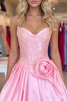 Load image into Gallery viewer, Pink Appliqued Corset Sweetheart Short Bubble Homecoming Dress with 3D Flower