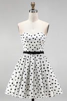 Load image into Gallery viewer, Black and White Polka Dots A-Line Sweetheart Short Homecoming Dress