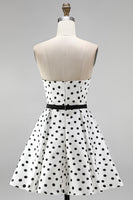 Load image into Gallery viewer, Black and White Polka Dots A-Line Sweetheart Short Homecoming Dress