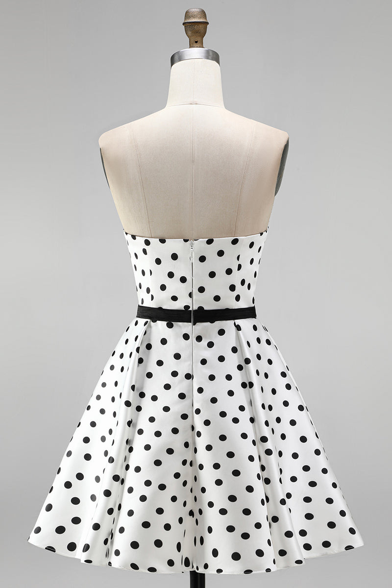 Load image into Gallery viewer, Black and White Polka Dots A-Line Sweetheart Short Homecoming Dress