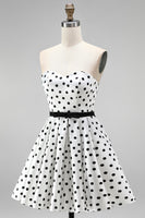 Load image into Gallery viewer, Black and White Polka Dots A-Line Sweetheart Short Homecoming Dress