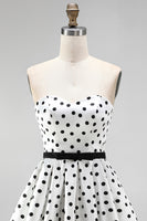 Load image into Gallery viewer, Black and White Polka Dots A-Line Sweetheart Short Homecoming Dress