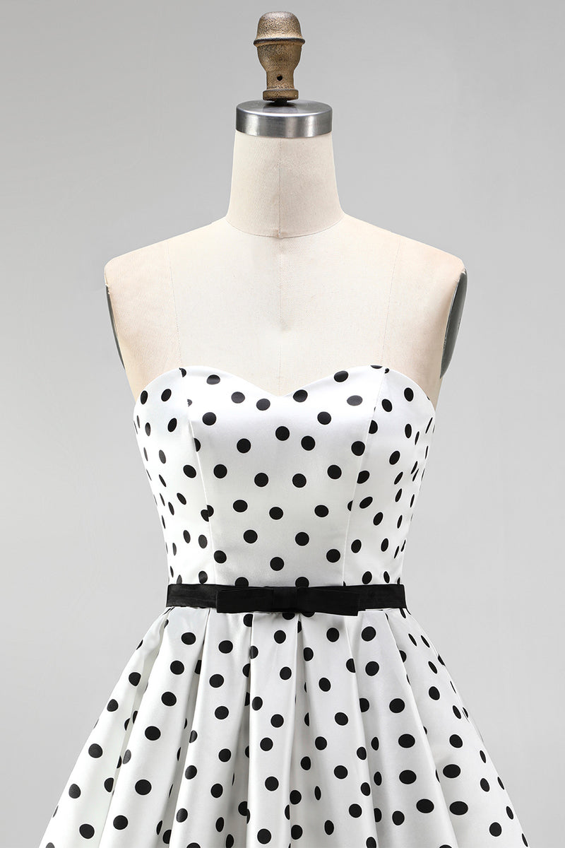 Load image into Gallery viewer, Black and White Polka Dots A-Line Sweetheart Short Homecoming Dress