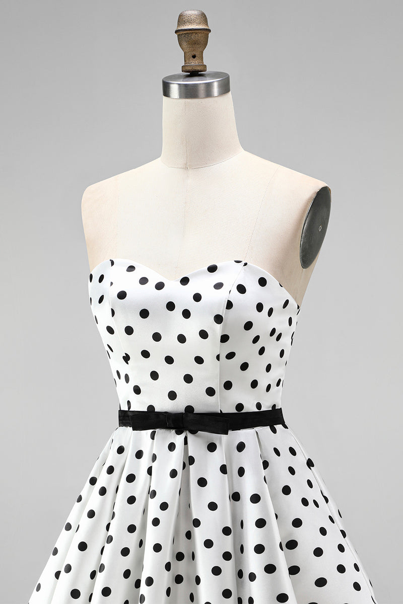 Load image into Gallery viewer, Black and White Polka Dots A-Line Sweetheart Short Homecoming Dress
