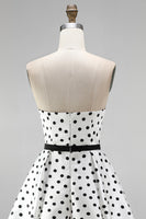 Load image into Gallery viewer, Black and White Polka Dots A-Line Sweetheart Short Homecoming Dress