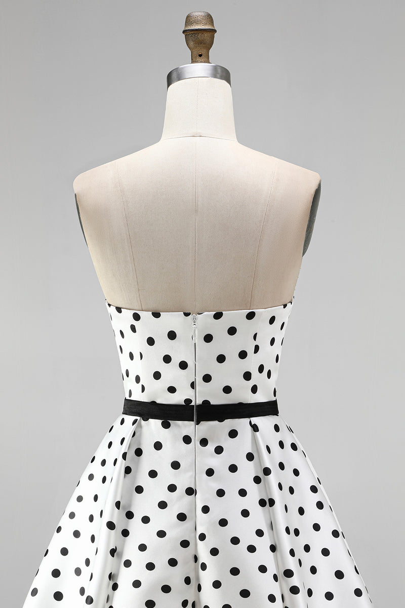 Load image into Gallery viewer, Black and White Polka Dots A-Line Sweetheart Short Homecoming Dress