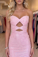 Load image into Gallery viewer, Pink Sparkly Tight Short Beaded Sweetheart Homecoming Dress
