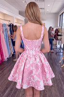 Load image into Gallery viewer, Pink Floral Corset A-Line Short Homecoming Dress