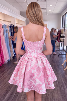 Pink Floral Corset A-Line Short Homecoming Dress
