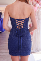 Load image into Gallery viewer, Navy Sparkly Sweetheart Short Tight Homecoming Dress with Beading
