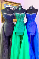 Load image into Gallery viewer, Green Sparkly Beaded Corset Short Homecoming Dress with Cape