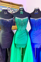 Load image into Gallery viewer, Green Sparkly Beaded Corset Short Homecoming Dress with Cape