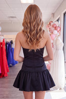 Load image into Gallery viewer, Black and Pink Strapless A Line Short Homecoming Dress