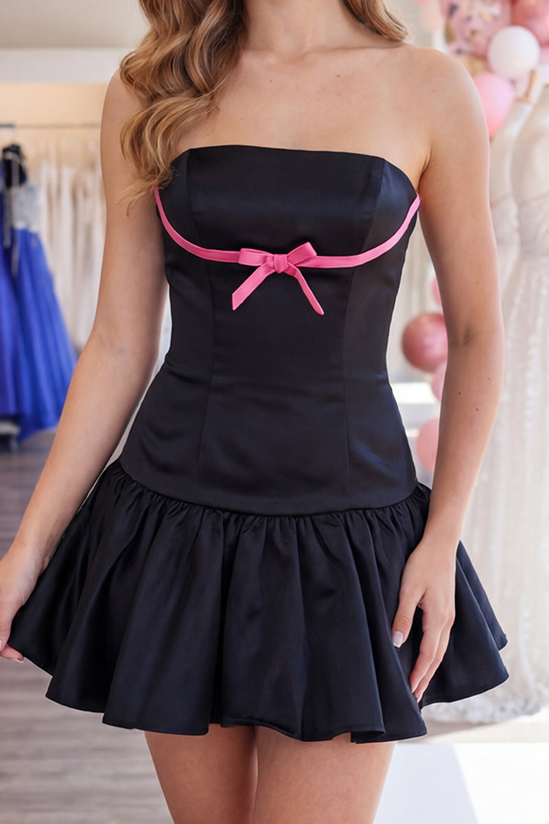 Load image into Gallery viewer, Black and Pink Strapless A Line Short Homecoming Dress
