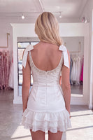 Load image into Gallery viewer, White Sparkly Thick Straps Short Ruffled Homecoming Dress with Beading