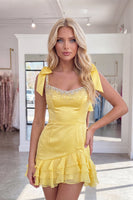 Load image into Gallery viewer, White Sparkly Thick Straps Short Ruffled Homecoming Dress with Beading