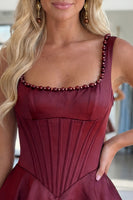 Load image into Gallery viewer, Burgundy Sparkly Short Corset A Line Homecoming Dress with Pearls