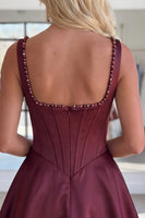 Load image into Gallery viewer, Burgundy Sparkly Short Corset A Line Homecoming Dress with Pearls