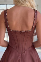 Load image into Gallery viewer, Burgundy Sparkly Short Corset A Line Homecoming Dress with Pearls