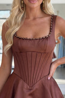 Load image into Gallery viewer, Burgundy Sparkly Short Corset A Line Homecoming Dress with Pearls