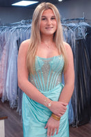 Load image into Gallery viewer, Sparkly Mint Corset Tight Short Homecoming Dress with Beading