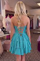 Load image into Gallery viewer, Sparkly Beaded Green Corset Strapless Short A Line Ruffled Homecoming Dress