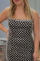 Load image into Gallery viewer, Black Sparkly Beaded Square Neck Short Homecoming Dress with Pearls