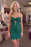 Load image into Gallery viewer, Emerald Green Corset Short Tight Sparkly Beaded Sweetheart Homecoming Dress