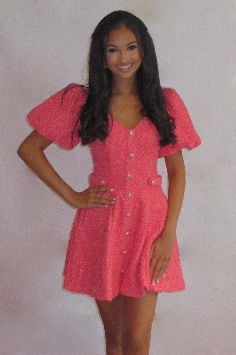 Load image into Gallery viewer, Coral Tweed V-Neck A Line Short Homecoming Dress
