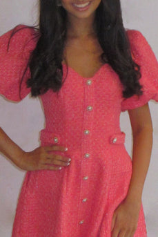 Coral Tweed V-Neck A Line Short Homecoming Dress