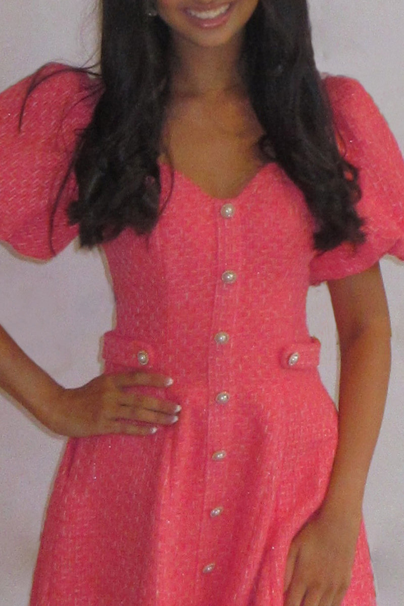 Load image into Gallery viewer, Coral Tweed V-Neck A Line Short Homecoming Dress