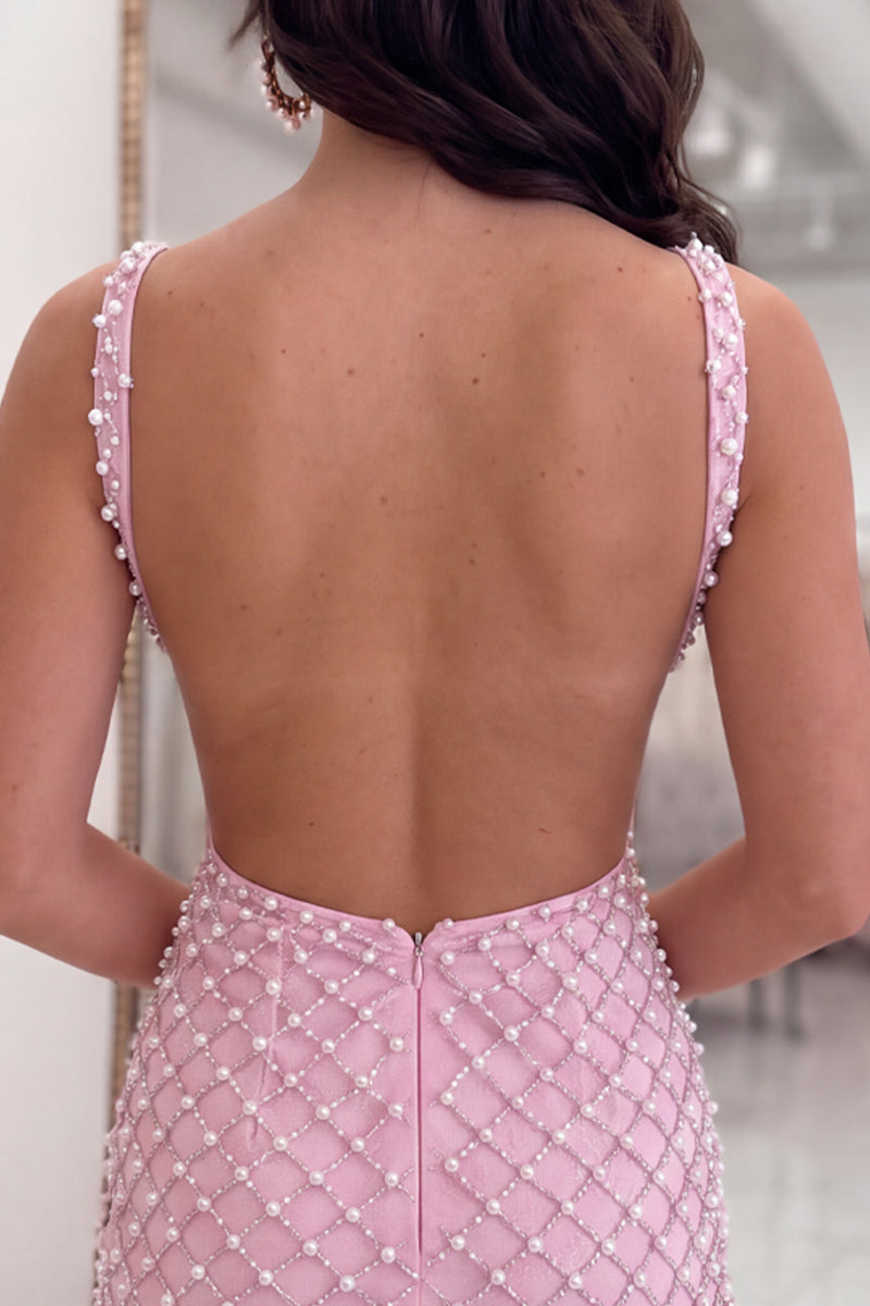Load image into Gallery viewer, Sparkly Pink Tight Short Cut Out Homecoming Dress with Pearls