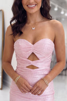 Load image into Gallery viewer, Sparkly Black Cut Out Beaded Strapless Short Homecoming Dress