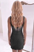 Load image into Gallery viewer, Black Beaded Square Neck Sparkly Tight Short Homecoming Dress with Slit