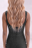 Load image into Gallery viewer, Black Beaded Square Neck Sparkly Tight Short Homecoming Dress with Slit