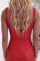 Load image into Gallery viewer, Black Beaded Square Neck Sparkly Tight Short Homecoming Dress with Slit