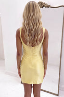 Load image into Gallery viewer, Black Beaded Square Neck Sparkly Tight Short Homecoming Dress with Slit