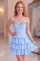 Load image into Gallery viewer, Corset Black Sweetheart Short Ruffled A Line Homecoming Dress