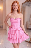 Load image into Gallery viewer, Corset Black Sweetheart Short Ruffled A Line Homecoming Dress
