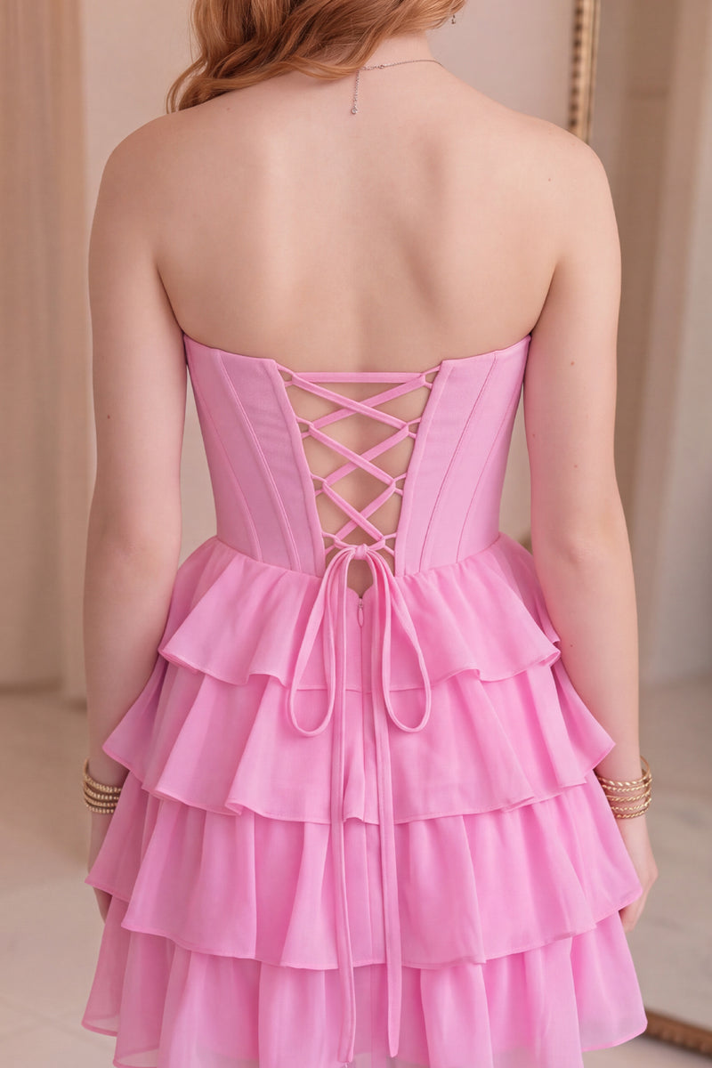 Load image into Gallery viewer, Corset Black Sweetheart Short Ruffled A Line Homecoming Dress