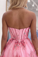 Load image into Gallery viewer, Blue A-Line Strapless Corset Floral Ruffled Short Homecoming Dress