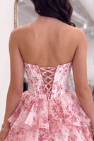 Load image into Gallery viewer, Floral Blue A-Line Corset Ruffled Short Sweetheart Homecoming Dress